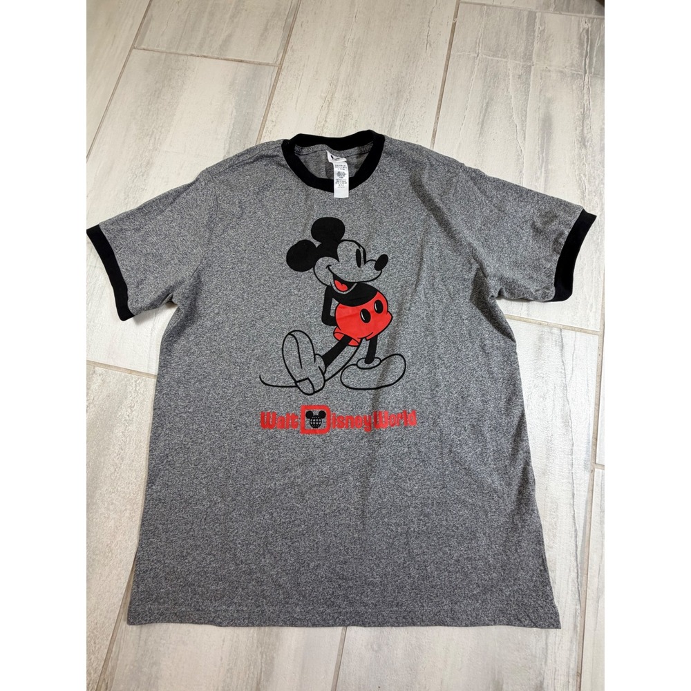 Disney Mickey Mouse Walt Disney World Gray Ringer T-Shirt Large L